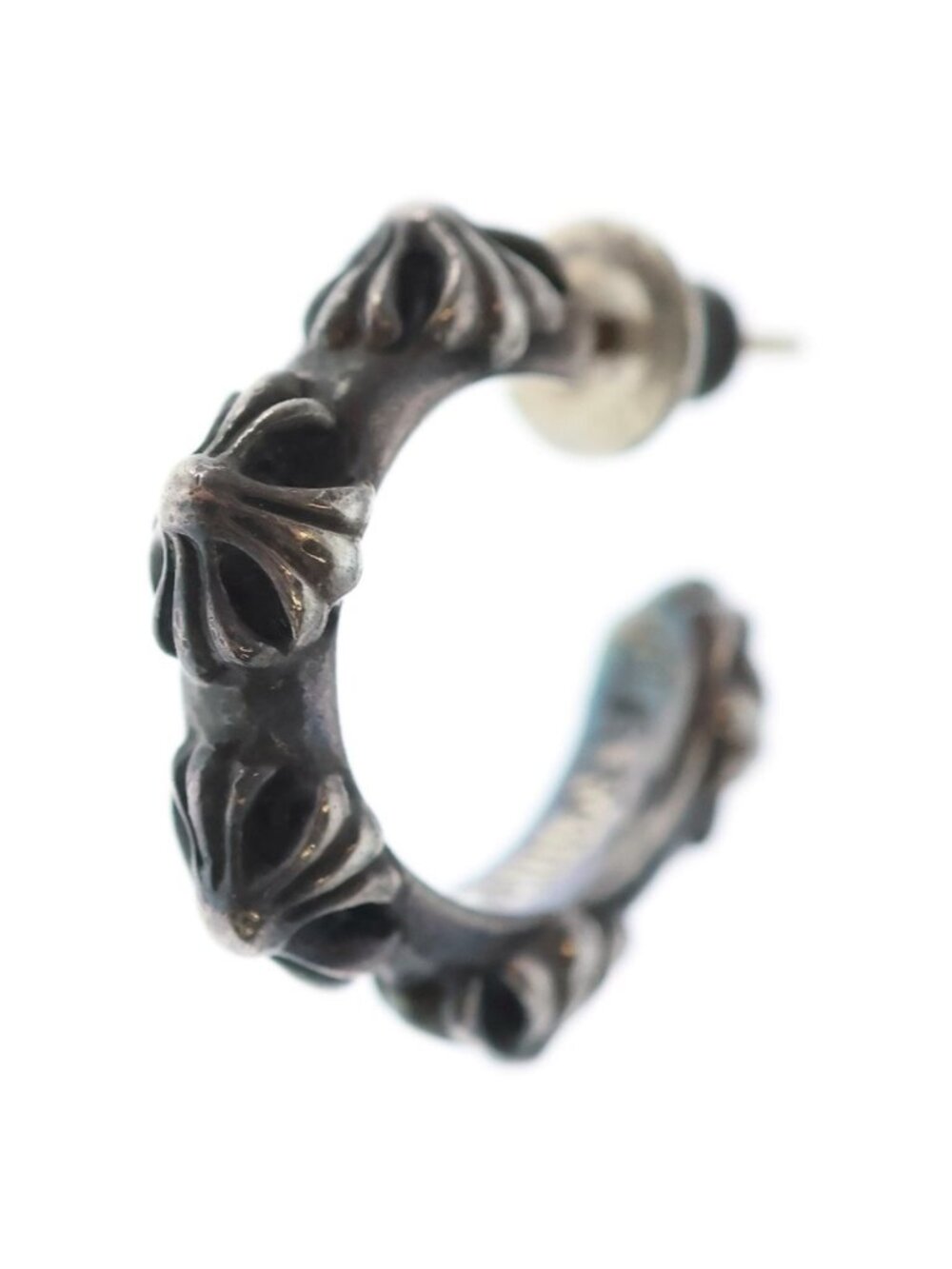 Chrome Hearts Hoop Cross Band Earrings Silver